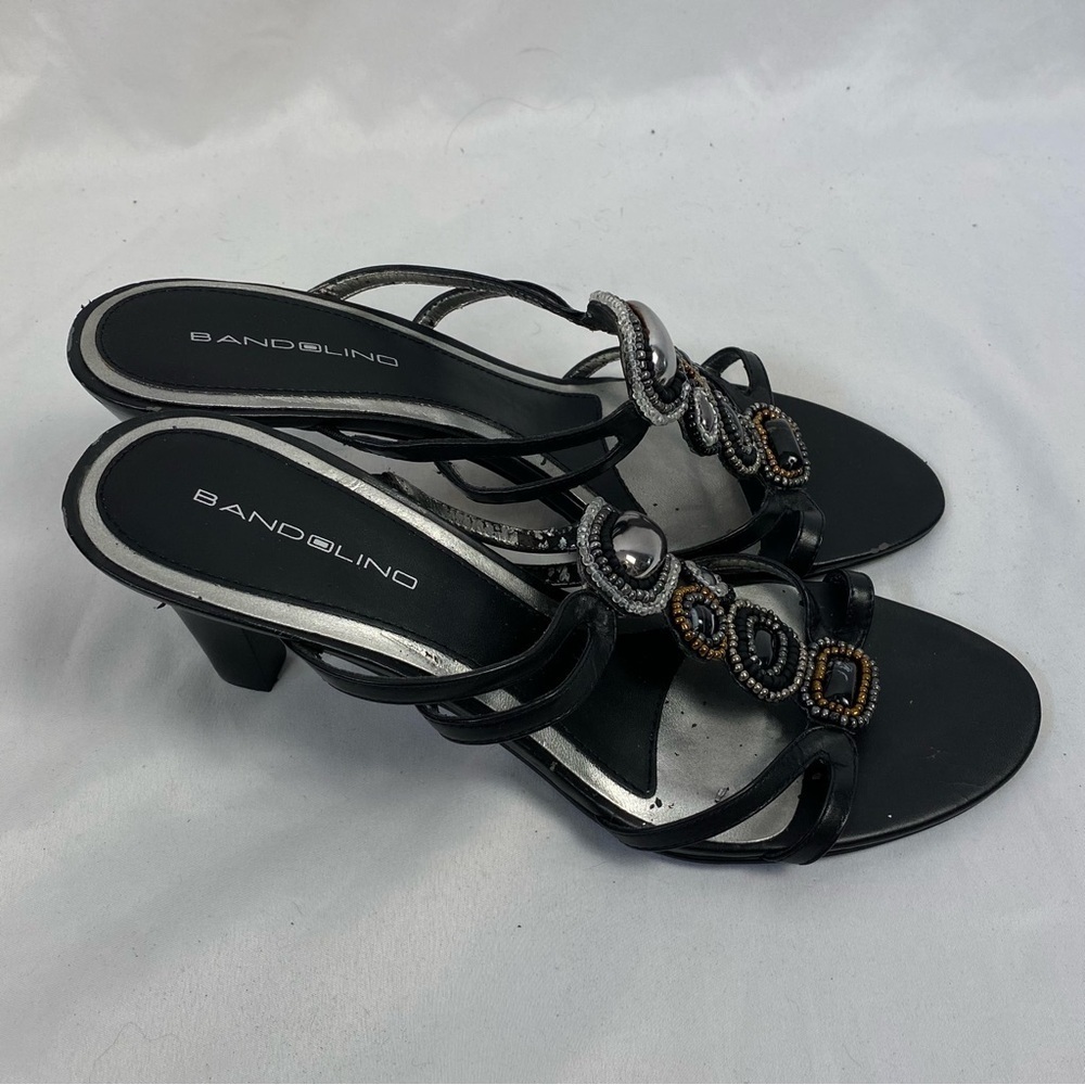 Bandolino Black Strappy Beaded Heels Size 10 M New With Defect - Picture 2 of 16